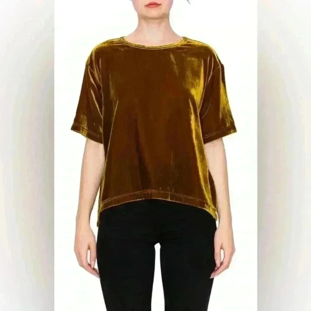 Melloday Women's Velvet Short Sleeve Blouse Size L Casual Fall